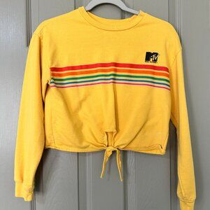 Vintage MTV Bright Yellow Long Sleeve Tie Crop Top – Size Small